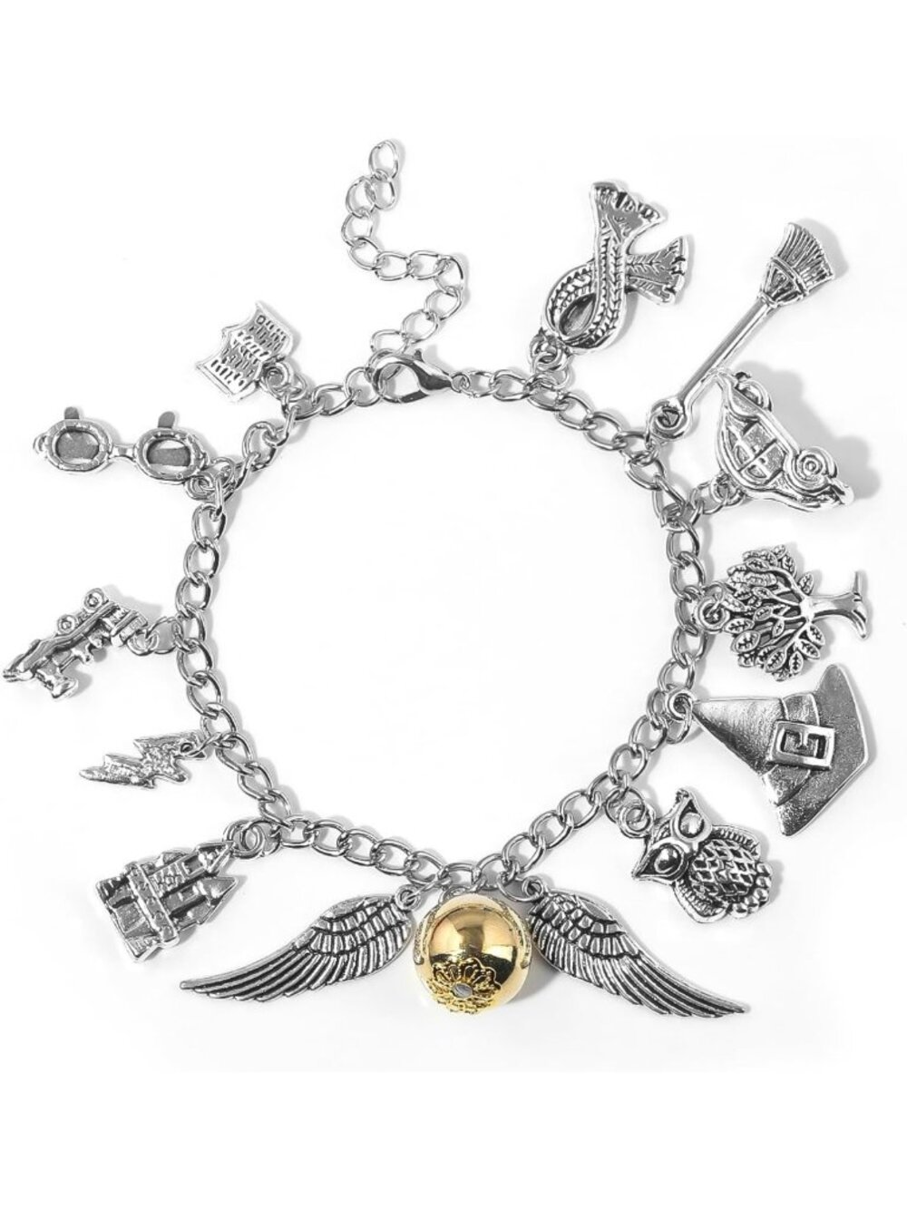 Adjustable Silver Plated Charm Bracelet - Wizardry-Themed Gift for Family
